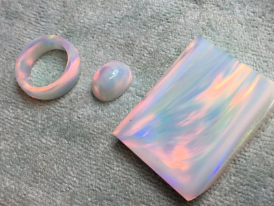 White Aurora Opal - Ring and Cabochon